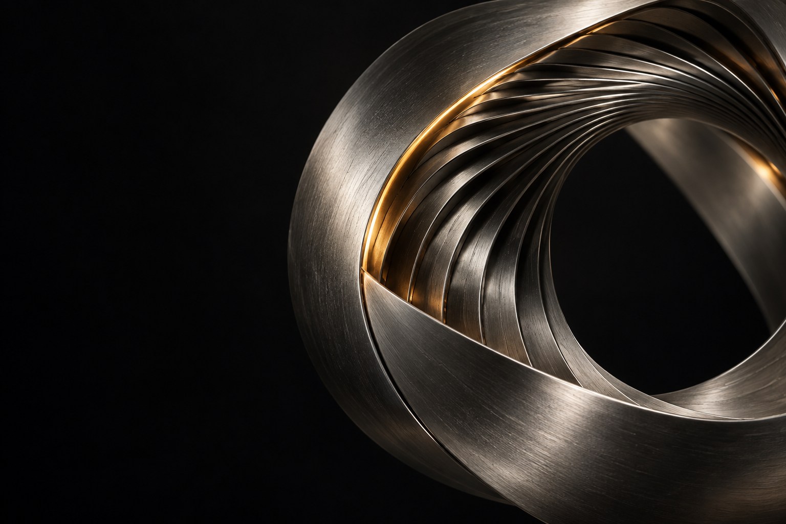An intricate titanium sculpture with an amber seam